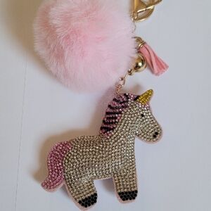 Pink Unicorn Keychain with Pom Pom Tassel Bell Bag Accesories Charm